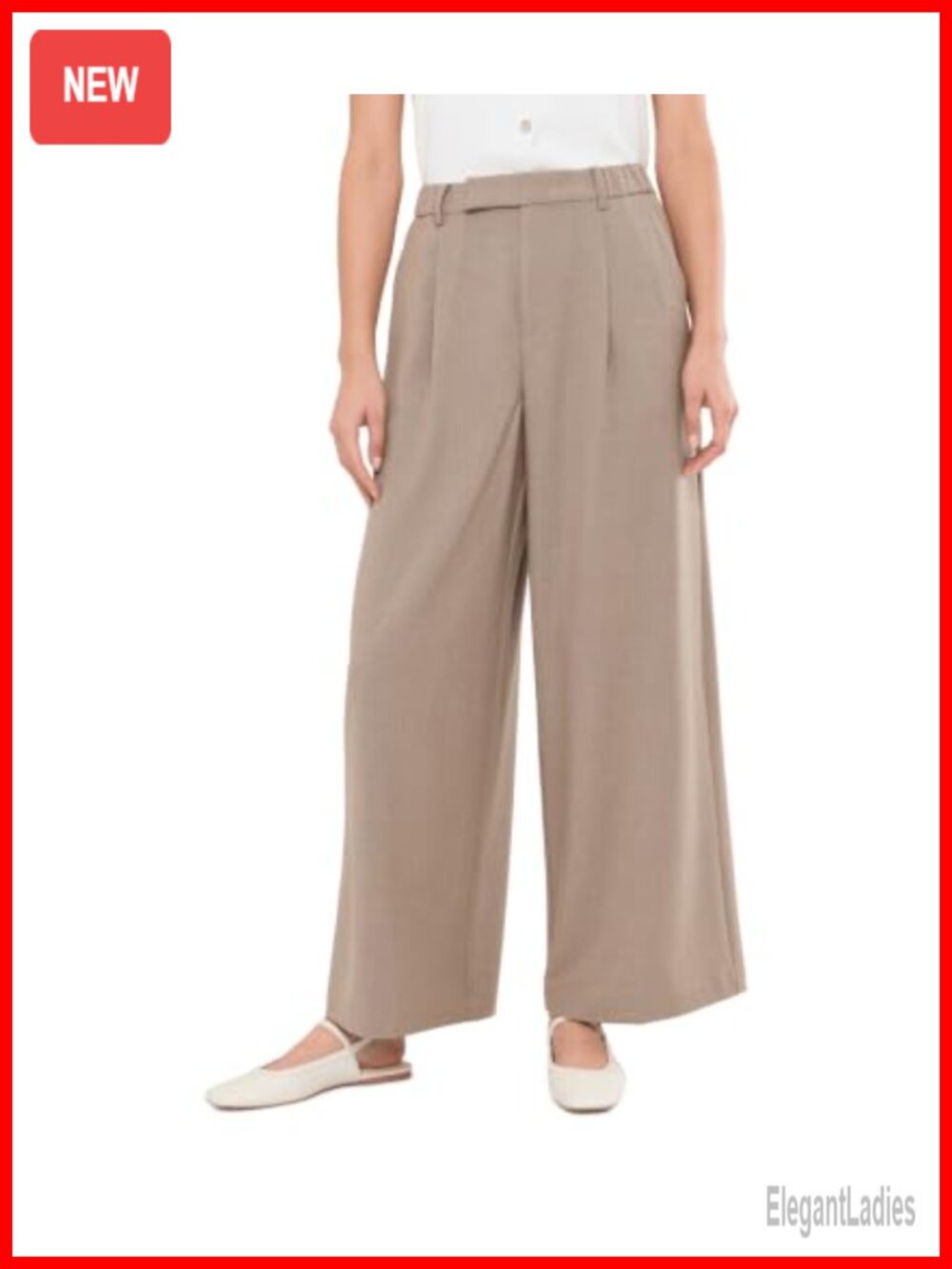 High-Rise Wide Leg Trousers Pleated Front Button Fly Polyester Viscose